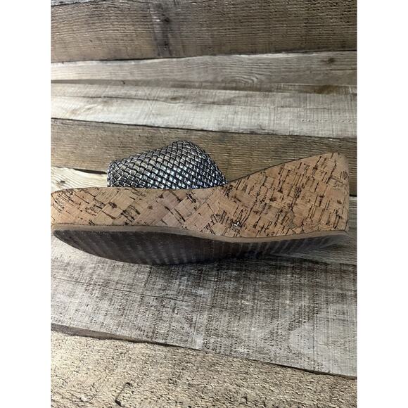 Yellow Box Braided Metallic Rhinestone Buckle Cork Wedge Sandals Size 10 - Picture 6 of 9